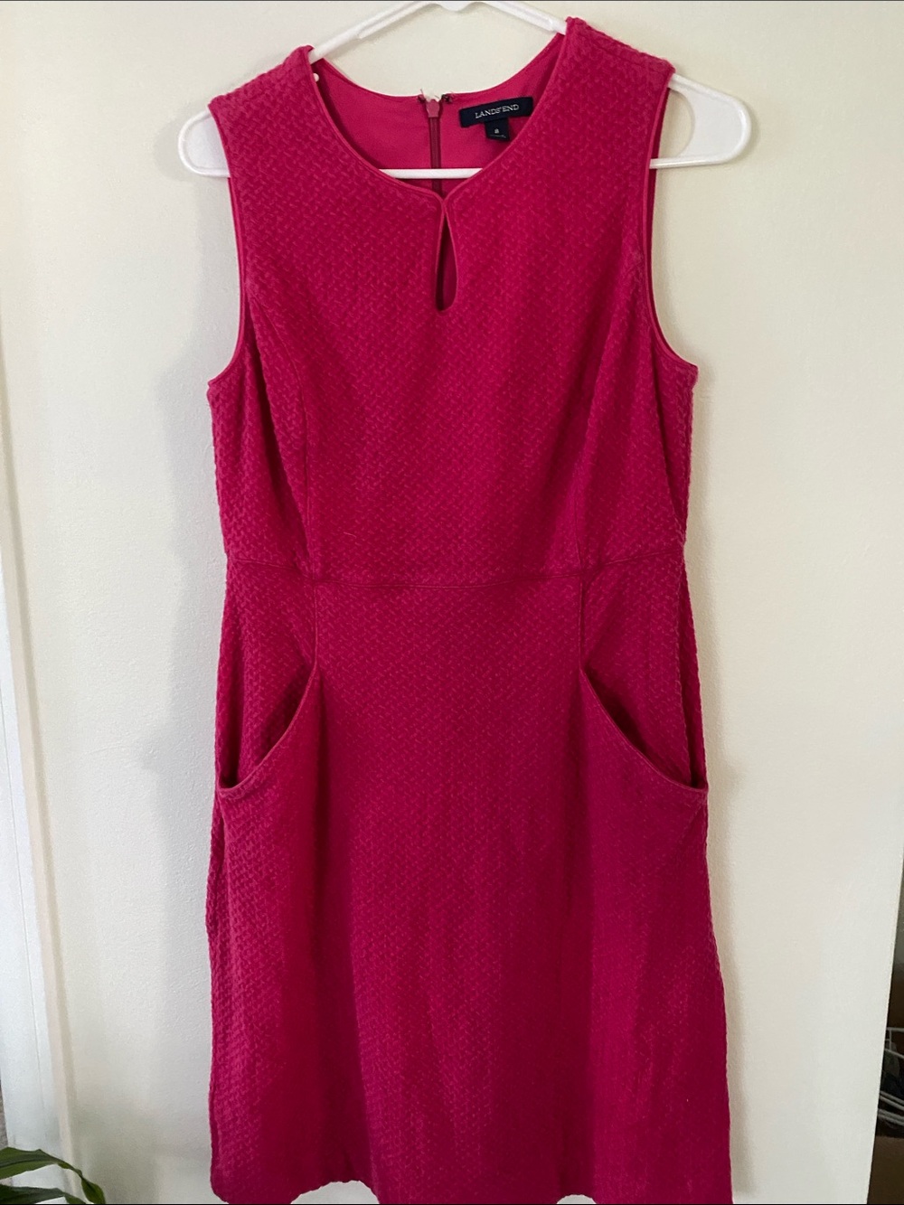 Lands' End Fuchsia Textured Sleeveless Midi Dress with Pockets
